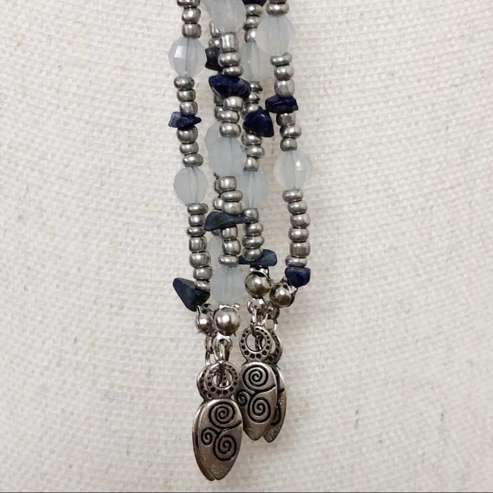 NWT CHICO’S Boho Lavender jewels with Gun Metal Beads Long Tassel Necklace - Picture 4 of 16